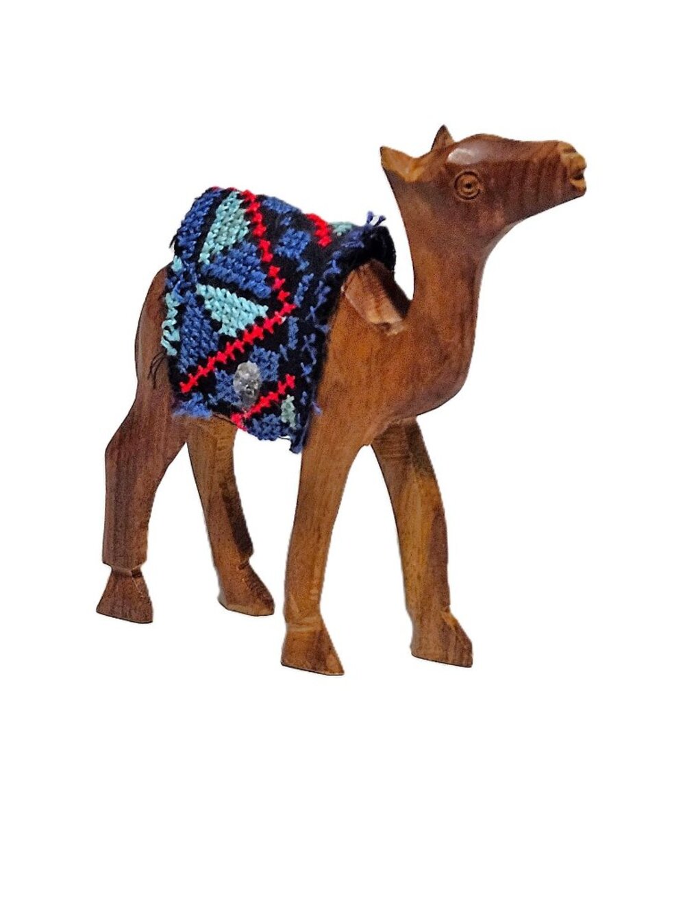 Hand-Carved Olive Wood Camel Figurine Bethlehem Holy Land Embroidered Saddle 5"